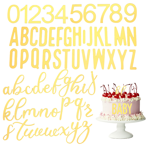 PandaHall Acrylic Mirror Effect Cake Toppers, Number & Letter.A~Z, Gold, 25~83.5x6~58x1mm, 126pcs/set Acrylic Mixed Shapes Gold
PandaHall Acrylic Mirror Effect Cake Toppers, Number & Letter.A~Z, Gold, 25~83.5x6~58x1mm, 126pcs/set Acrylic Mixed Shapes Gold