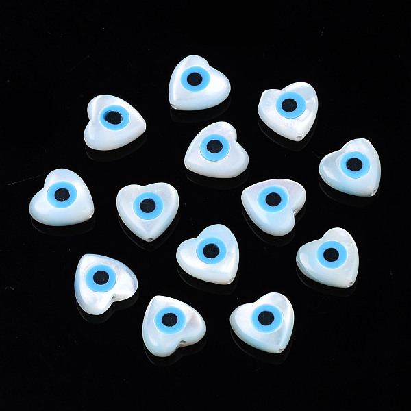 PandaHall Natural White Shell Mother of Pearl Shell Beads, with Synthetic Turquoise, Heart with Evil Eye, Light Sky Blue, 8x8x3mm, Hole...
PandaHall Natural White Shell Mother of Pearl Shell Beads, with Synthetic Turquoise, Heart with Evil Eye, Light Sky Blue, 8x8x3mm, Hole...