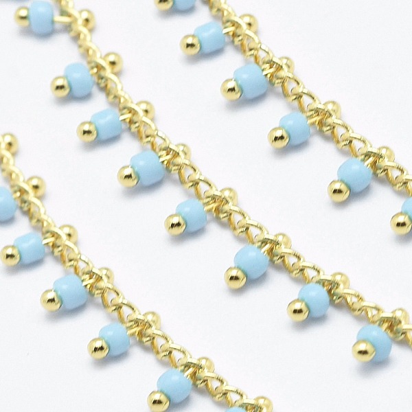 PandaHall Handmade Glass Beaded Chains, Soldered, with Spool, Brass Chain, Golden, Long-Lasting Plated, Light Sky Blue, 6x2mm, Chain: about...
PandaHall Handmade Glass Beaded Chains, Soldered, with Spool, Brass Chain, Golden, Long-Lasting Plated, Light Sky Blue, 6x2mm, Chain: about...