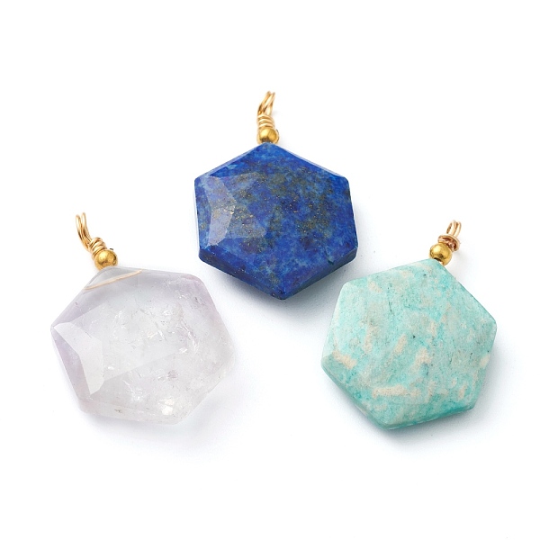 PandaHall Natural Lapis Lazuli & Quartz Crystal & Amazonite Pendants, with Golden Brass Loops, Faceted, Polygon, 34.5x20x7mm, Hole: 3mm...
PandaHall Natural Lapis Lazuli & Quartz Crystal & Amazonite Pendants, with Golden Brass Loops, Faceted, Polygon, 34.5x20x7mm, Hole: 3mm...