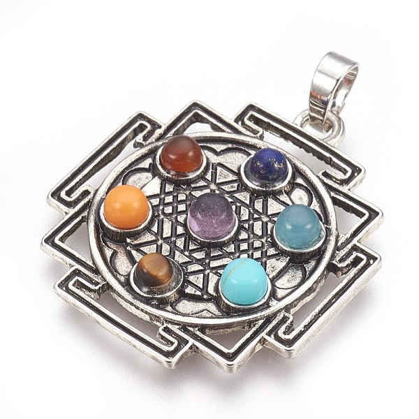 PandaHall Natural & Synthetic Gemstone Pendants, with Alloy Findings, Chakra, Antique Silver, 37x32.5x5mm, Hole: 5x8mm Mixed Stone Others..., Multicolor
PandaHall Natural & Synthetic Gemstone Pendants, with Alloy Findings, Chakra, Antique Silver, 37x32.5x5mm, Hole: 5x8mm Mixed Stone Others..., Multicolor
