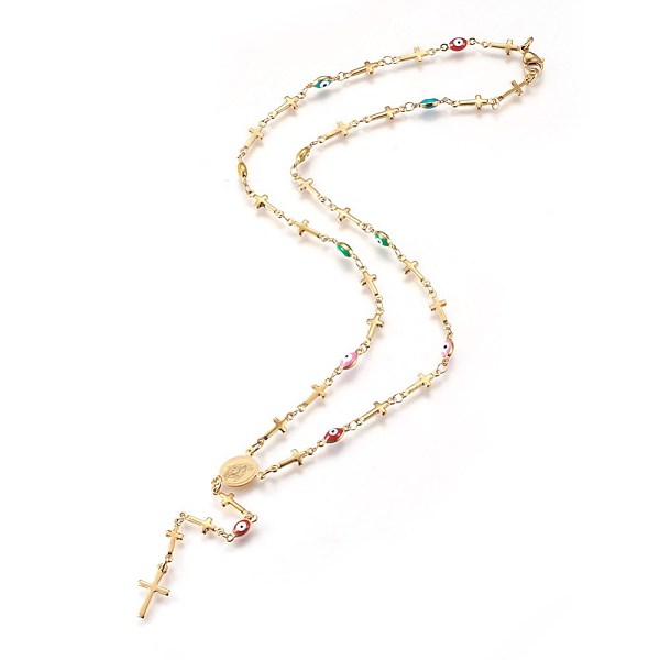 PandaHall 304 Stainless Steel Rosary Bead Necklaces, with Enamel Evil Eye, Oval with Virgin Mary, Cross, Golden, 18.3 inch(46.5cm) 304...
PandaHall 304 Stainless Steel Rosary Bead Necklaces, with Enamel Evil Eye, Oval with Virgin Mary, Cross, Golden, 18.3 inch(46.5cm) 304...