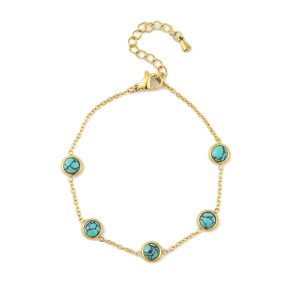 PandaHall Ion Plating(IP) 304 Stainless Steel Anklets, with Synthetic Turquoise, Golden, 6-3/4 inch(17cm) Stainless Steel
PandaHall Ion Plating(IP) 304 Stainless Steel Anklets, with Synthetic Turquoise, Golden, 6-3/4 inch(17cm) Stainless Steel