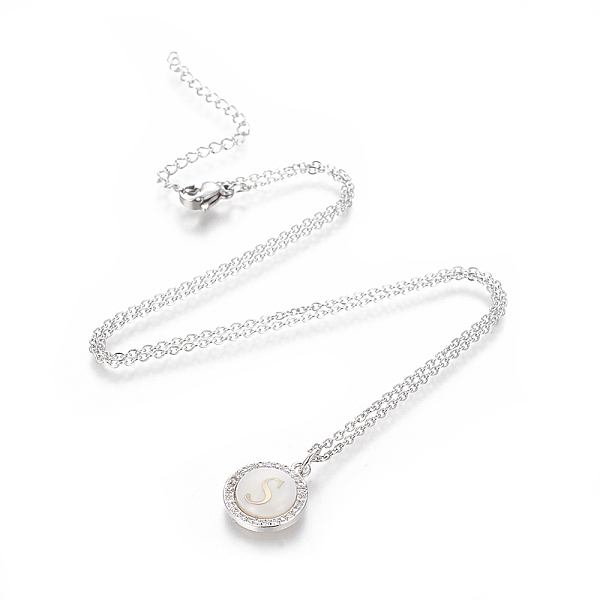 PandaHall Brass Initial Pendant Necklaces, with Shell, Cubic Zirconia and 304 Stainless Steel Cable Chains, Flat Round with Letter, Letter.S..., Clear
PandaHall Brass Initial Pendant Necklaces, with Shell, Cubic Zirconia and 304 Stainless Steel Cable Chains, Flat Round with Letter, Letter.S..., Clear