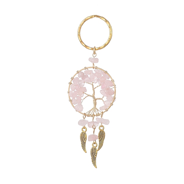 PandaHall Woven Net/Web with Wing Pendant Keychain, with Natural Rose Quartz Chips and Iron Key Rings, Flat Round with Tree of Life...
PandaHall Woven Net/Web with Wing Pendant Keychain, with Natural Rose Quartz Chips and Iron Key Rings, Flat Round with Tree of Life...