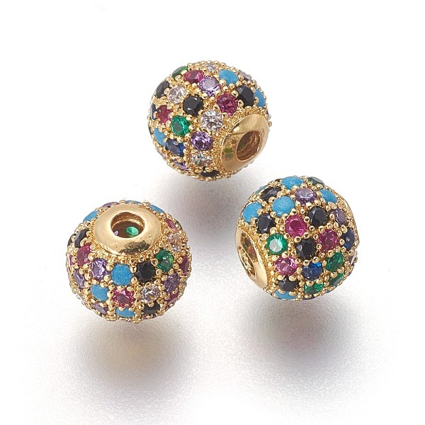 PandaHall Brass Micro Pave Cubic Zirconia Beads, Round, Colorful, Golden, 8x7.5mm, Hole: 2mm Brass+Cubic Zirconia Round
PandaHall Brass Micro Pave Cubic Zirconia Beads, Round, Colorful, Golden, 8x7.5mm, Hole: 2mm Brass+Cubic Zirconia Round