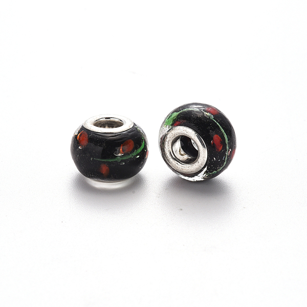 PandaHall Handmade Lampwork European Beads, Large Hole Rondelle Beads, with Platinum Tone Brass Double Cores, Black, 14~15x9~10mm, Hole: 5mm...
PandaHall Handmade Lampwork European Beads, Large Hole Rondelle Beads, with Platinum Tone Brass Double Cores, Black, 14~15x9~10mm, Hole: 5mm...
