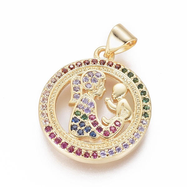 PandaHall Brass Micro Pave Cubic Zirconia Pendants, for Mother's Day, Flat Round with Mother and Baby, Colorful, Golden, 21.5x19x3mm, Hole...
PandaHall Brass Micro Pave Cubic Zirconia Pendants, for Mother's Day, Flat Round with Mother and Baby, Colorful, Golden, 21.5x19x3mm, Hole...