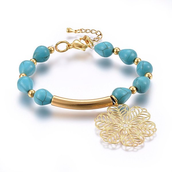 PandaHall Synthetic Turquoise Stretch Charms Bracelets, with 304 Stainless Steel Findings, Tube and Flower, Golden, 6-3/4 inch(17cm)...
PandaHall Synthetic Turquoise Stretch Charms Bracelets, with 304 Stainless Steel Findings, Tube and Flower, Golden, 6-3/4 inch(17cm)...
