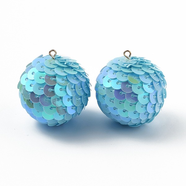 PandaHall Sparkly Paillette Plastic Pendant Decorations, AB Color Plated, Ball Shape, Light Sky Blue, 30x29mm, Hole: 2mm Plastic Round
PandaHall Sparkly Paillette Plastic Pendant Decorations, AB Color Plated, Ball Shape, Light Sky Blue, 30x29mm, Hole: 2mm Plastic Round