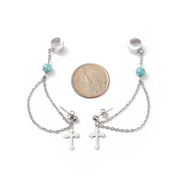 PandaHall Synthetic Green Turquoise Beaded Hanging Chain Dangle Stud Earrings with Ear Cuff, 304 Stainless Steel Cross Drop Earrings for...
PandaHall Synthetic Green Turquoise Beaded Hanging Chain Dangle Stud Earrings with Ear Cuff, 304 Stainless Steel Cross Drop Earrings for...