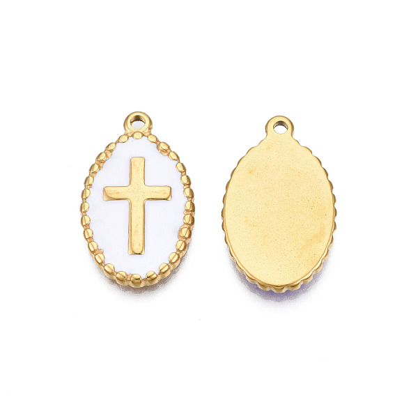 PandaHall 304 Stainless Steel Enamel Pendants, Real 18K Gold Plated, Oval with Cross, White, 23x14x2mm, Hole: 1.6mm Stainless Steel+Enamel...
PandaHall 304 Stainless Steel Enamel Pendants, Real 18K Gold Plated, Oval with Cross, White, 23x14x2mm, Hole: 1.6mm Stainless Steel+Enamel...