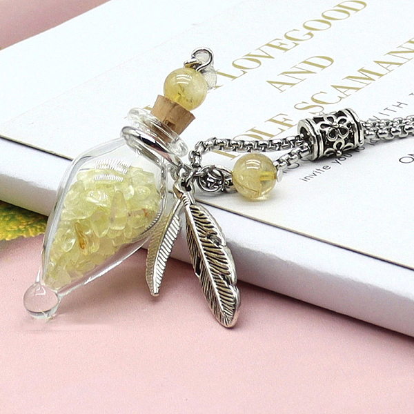 PandaHall Natural Citrine Chips Wishing Bottle with Feather Pendant Necklace, Stainless Steel Jewelry for Women, 23.62 inch(60cm) Other Jade
PandaHall Natural Citrine Chips Wishing Bottle with Feather Pendant Necklace, Stainless Steel Jewelry for Women, 23.62 inch(60cm) Other Jade