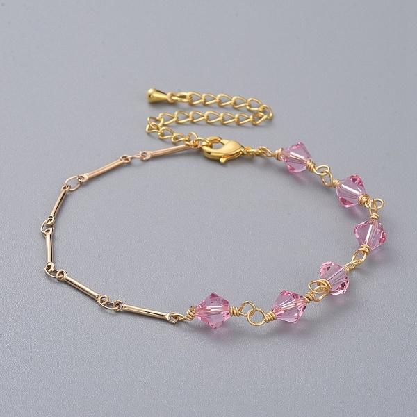 PandaHall Bicone Austrian Crystal Beaded Bracelets, with Real 18K Gold Plated Brass Bar Link Chains, Brass Chain Extender and Lobster Claw..., Pink
PandaHall Bicone Austrian Crystal Beaded Bracelets, with Real 18K Gold Plated Brass Bar Link Chains, Brass Chain Extender and Lobster Claw..., Pink