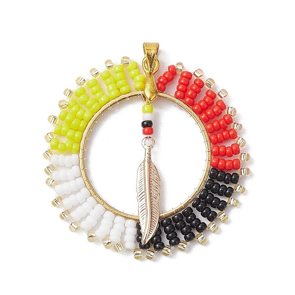 PandaHall Bohemia Style Handmade Glass Seed Beads Pendants, Flat Round with Feather, Golden, 40x39x2mm, Hole: 4x3.5mm Glass Flat Round
PandaHall Bohemia Style Handmade Glass Seed Beads Pendants, Flat Round with Feather, Golden, 40x39x2mm, Hole: 4x3.5mm Glass Flat Round