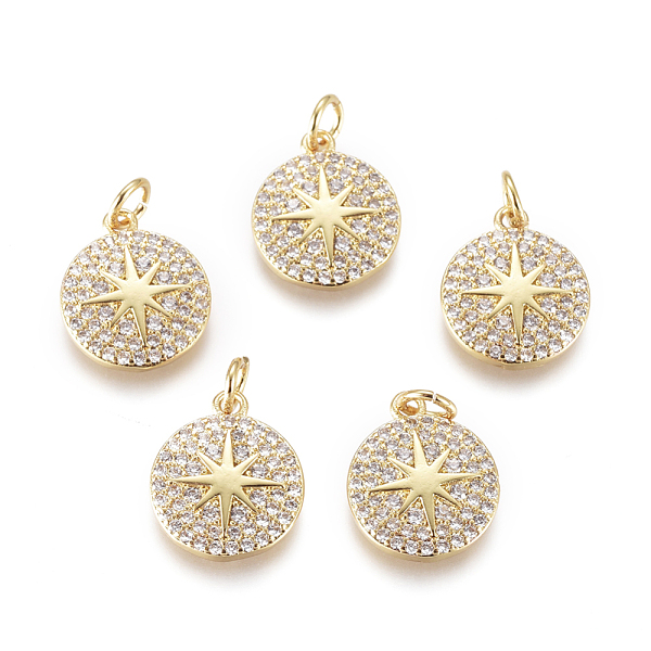 PandaHall Brass Micro Pave Cubic Zirconia Charms, with Jump Rings, Flat Round, with Star, Clear, Golden, 13.5x11x2mm, Jump Rings: 2.5mm...
PandaHall Brass Micro Pave Cubic Zirconia Charms, with Jump Rings, Flat Round, with Star, Clear, Golden, 13.5x11x2mm, Jump Rings: 2.5mm...