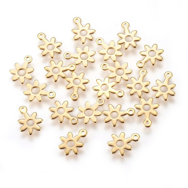 PandaHall 304 Stainless Steel Charms, Flower, Golden, 10.5x8x0.5mm, Hole: 1.2mm 304 Stainless Steel Flower
PandaHall 304 Stainless Steel Charms, Flower, Golden, 10.5x8x0.5mm, Hole: 1.2mm 304 Stainless Steel Flower