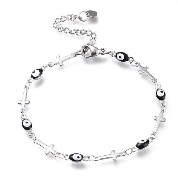 PandaHall 304 Stainless Steel Link Bracelets, with Enamel and Lobster Claw Clasps, Evil Eye & Cross, Stainless Steel Color, Black, 7-1/4...
PandaHall 304 Stainless Steel Link Bracelets, with Enamel and Lobster Claw Clasps, Evil Eye & Cross, Stainless Steel Color, Black, 7-1/4...