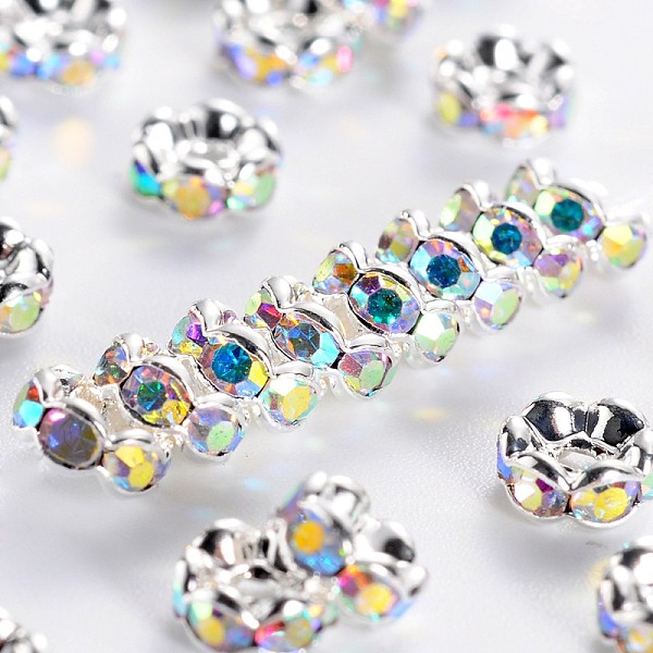 PandaHall Brass Rhinestone Spacer Beads, Grade AAA, Wavy Edge, Nickel Free, Silver Color Plated, Rondelle, Crystal AB, 5x2.5mm, Hole: 1mm..., Clear
PandaHall Brass Rhinestone Spacer Beads, Grade AAA, Wavy Edge, Nickel Free, Silver Color Plated, Rondelle, Crystal AB, 5x2.5mm, Hole: 1mm..., Clear