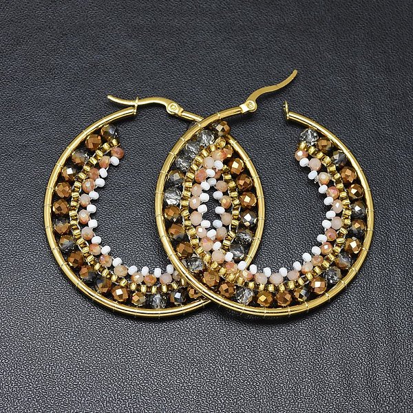 PandaHall 304 Stainless Steel Hoop Earrings, Beaded Hoop Earrings, with Glass Beads, Ring, Golden, Dark Goldenrod, 51.5x49x4mm Glass Ring..., Gold
PandaHall 304 Stainless Steel Hoop Earrings, Beaded Hoop Earrings, with Glass Beads, Ring, Golden, Dark Goldenrod, 51.5x49x4mm Glass Ring..., Gold