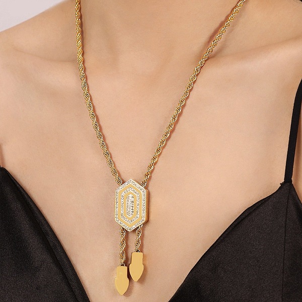 PandaHall 304 Stainless Steel Rope Chain Necklaces, Clear Cubic Zirconia Hexagon Slide Charms, Golden, 18.74 inch(47.6cm) 304 Stainless...
PandaHall 304 Stainless Steel Rope Chain Necklaces, Clear Cubic Zirconia Hexagon Slide Charms, Golden, 18.74 inch(47.6cm) 304 Stainless...