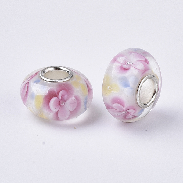 PandaHall Handmade Lampwork European Beads, Inner Flower, Large Hole Beads, with Silver Color Plated Brass Single Cores, Rondelle, Colorful...
PandaHall Handmade Lampwork European Beads, Inner Flower, Large Hole Beads, with Silver Color Plated Brass Single Cores, Rondelle, Colorful...