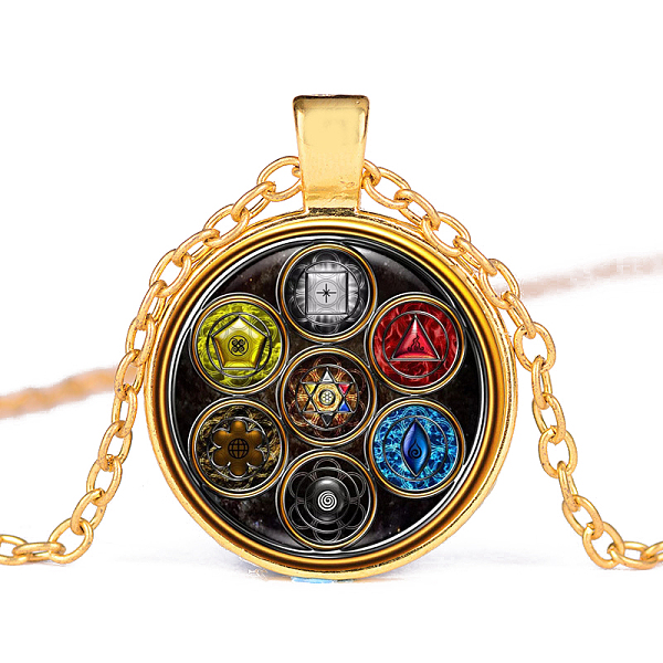PandaHall Chakra Yoga Theme Glass Pendant Necklace, Alloy Jewelry for Women, Golden, 19.69~21.65 inch(50~55cm) Glass
PandaHall Chakra Yoga Theme Glass Pendant Necklace, Alloy Jewelry for Women, Golden, 19.69~21.65 inch(50~55cm) Glass