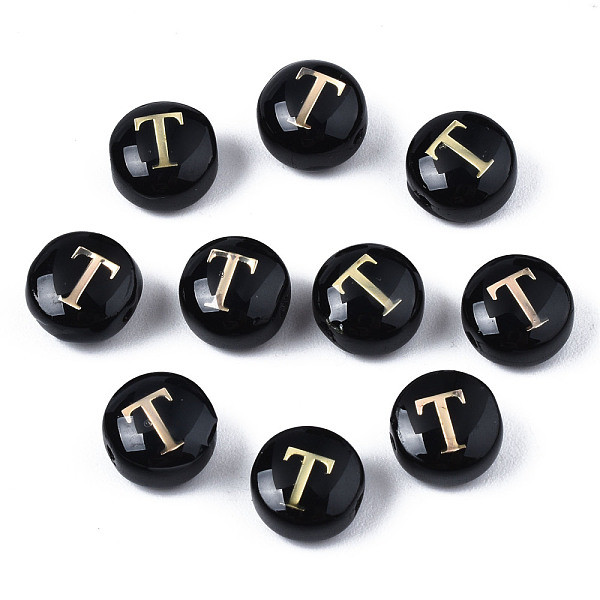 PandaHall Handmade Lampwork Beads, with Golden Plated Brass Etched Metal Embellishments, Flat Round with Alphabet, Letter.T, 8x5mm, Hole..., Black
PandaHall Handmade Lampwork Beads, with Golden Plated Brass Etched Metal Embellishments, Flat Round with Alphabet, Letter.T, 8x5mm, Hole..., Black