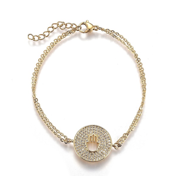 PandaHall Brass Micro Pave Clear Cubic Zirconia Link Bracelets, with 304 Stainless Steel Cable Chains, Flat Round with Hamsa Hand, Golden...
PandaHall Brass Micro Pave Clear Cubic Zirconia Link Bracelets, with 304 Stainless Steel Cable Chains, Flat Round with Hamsa Hand, Golden...