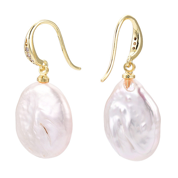 PandaHall Baroque Natural Pearl Dangle Earrings with Cubic Zirconia, Brass Earrings for Women, Real 18K Gold Plated, 28.5~32mmx14~16mm Pearl
PandaHall Baroque Natural Pearl Dangle Earrings with Cubic Zirconia, Brass Earrings for Women, Real 18K Gold Plated, 28.5~32mmx14~16mm Pearl