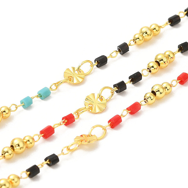 PandaHall Brass Handmade Beaded Chains, with Glass Beads, with Spool, Unwelded, Real 18K Gold Plated, Colorful, 0.5~7x2~4mm, about 32.81...
PandaHall Brass Handmade Beaded Chains, with Glass Beads, with Spool, Unwelded, Real 18K Gold Plated, Colorful, 0.5~7x2~4mm, about 32.81...