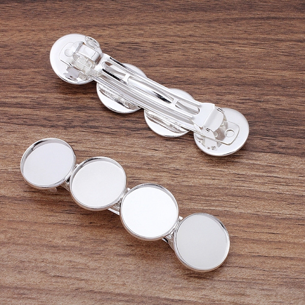 PandaHall Iron Hair Barrette Findings, with Brass Flat Round Bezel Settings, Silver, 86x22mm, Tray: 20mm Iron
PandaHall Iron Hair Barrette Findings, with Brass Flat Round Bezel Settings, Silver, 86x22mm, Tray: 20mm Iron
