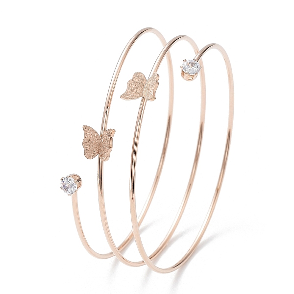 PandaHall Ion Plating(IP) 304 Stainless Steel Triple Loops Wire Wrap Bangle, Butterfly Clear Cubic Zirconia Cuff Bangle, Rose Gold, Inner...
PandaHall Ion Plating(IP) 304 Stainless Steel Triple Loops Wire Wrap Bangle, Butterfly Clear Cubic Zirconia Cuff Bangle, Rose Gold, Inner...