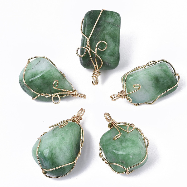 PandaHall Dyed Natural White Jade Wire Wrapped Pendants, with Light Gold Plated Iron Wire, Nuggets, Medium Sea Green, 37~50x25~30x19~25mm...
PandaHall Dyed Natural White Jade Wire Wrapped Pendants, with Light Gold Plated Iron Wire, Nuggets, Medium Sea Green, 37~50x25~30x19~25mm...