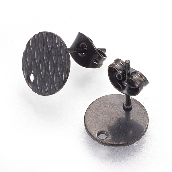PandaHall 304 Stainless Steel Ear Stud Findings, Textured Flat Round with Pineapple Grain, Electrophoresis Black, 10mm, Hole: 1.2mm, Pin...
PandaHall 304 Stainless Steel Ear Stud Findings, Textured Flat Round with Pineapple Grain, Electrophoresis Black, 10mm, Hole: 1.2mm, Pin...