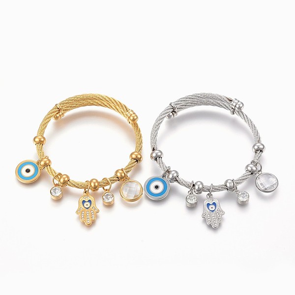 PandaHall Adjustable 304 Stainless Steel Charm Bangles, with Enamel, Glass and Rhinestone, Eye, Hamsa Hand and Flat Round, Mixed Color...
PandaHall Adjustable 304 Stainless Steel Charm Bangles, with Enamel, Glass and Rhinestone, Eye, Hamsa Hand and Flat Round, Mixed Color...