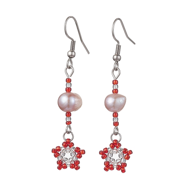 PandaHall Natural Pearl Dangle Earrings, TOHO Seed Beaded Star Long Drop Earrings with 304 Stainless Steel Pins, FireBrick, 54x12mm Pearl..., Red
PandaHall Natural Pearl Dangle Earrings, TOHO Seed Beaded Star Long Drop Earrings with 304 Stainless Steel Pins, FireBrick, 54x12mm Pearl..., Red