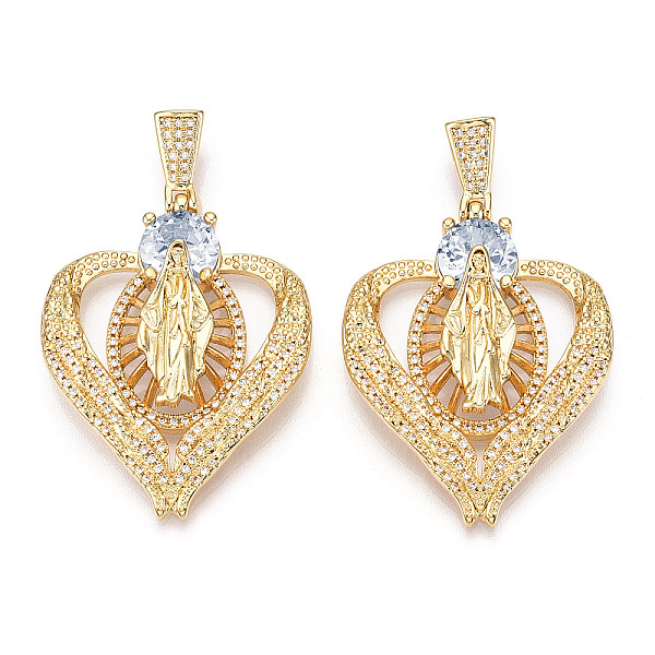 PandaHall Brass Micro Pave Cubic Zirconia Pendants, Heart with Religion Virgin Mary Charms, Golden, Light Blue, 43x34x8mm, Hole: 4x8mm..., Clear
PandaHall Brass Micro Pave Cubic Zirconia Pendants, Heart with Religion Virgin Mary Charms, Golden, Light Blue, 43x34x8mm, Hole: 4x8mm..., Clear