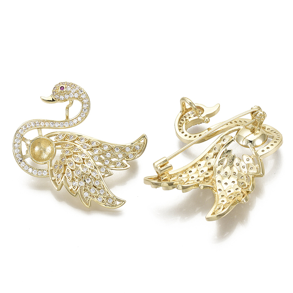 PandaHall Brass Micro Pave Cubic Zirconia Brooch Findings, For Half Drilled Beads, Swan, Nickel Free, Real 18K Gold Plated, Tray: 8mm..., Clear
PandaHall Brass Micro Pave Cubic Zirconia Brooch Findings, For Half Drilled Beads, Swan, Nickel Free, Real 18K Gold Plated, Tray: 8mm..., Clear