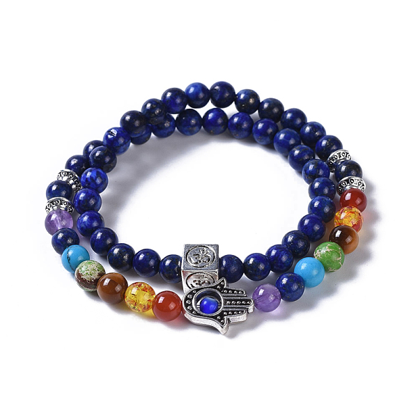 PandaHall Two Loops Natural Lapis Lazuli(Dyed) & Natural/Synthetic Mixed Stone Beads Warp Stretch Bracelets, with Evil Eye Lampwork Round..., Blue
PandaHall Two Loops Natural Lapis Lazuli(Dyed) & Natural/Synthetic Mixed Stone Beads Warp Stretch Bracelets, with Evil Eye Lampwork Round..., Blue