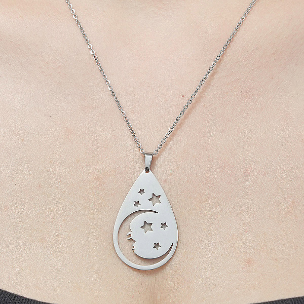 PandaHall 201 Stainless Steel Hollow Teardrop with Star Pendant Necklace, Stainless Steel Color, 17.72 inch(45cm) 201 Stainless Steel...
PandaHall 201 Stainless Steel Hollow Teardrop with Star Pendant Necklace, Stainless Steel Color, 17.72 inch(45cm) 201 Stainless Steel...