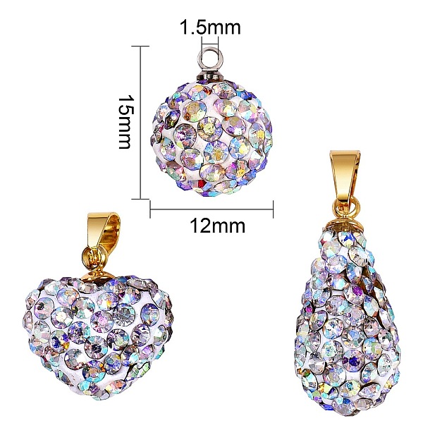PandaHall 20Pcs 3 Styles Polymer Clay Rhinestone Pendants, with Pinch Bail, Mixed Shapes, Platinum & Golden, Heart: 2pcs, Round: 16pcs..., Clear
PandaHall 20Pcs 3 Styles Polymer Clay Rhinestone Pendants, with Pinch Bail, Mixed Shapes, Platinum & Golden, Heart: 2pcs, Round: 16pcs..., Clear