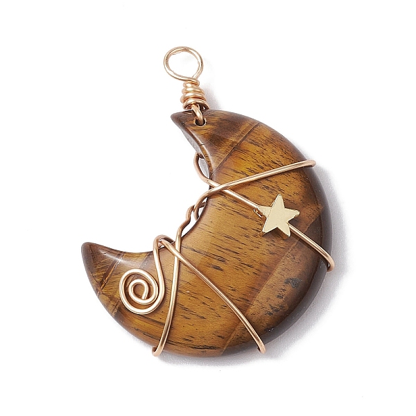 PandaHall Natural Tiger Eye Copper Wire Wrapped Pendants, Moon with Star Charms, Golden, 44.5x35x11.5mm, Hole: 4mm Tiger Eye Moon
PandaHall Natural Tiger Eye Copper Wire Wrapped Pendants, Moon with Star Charms, Golden, 44.5x35x11.5mm, Hole: 4mm Tiger Eye Moon