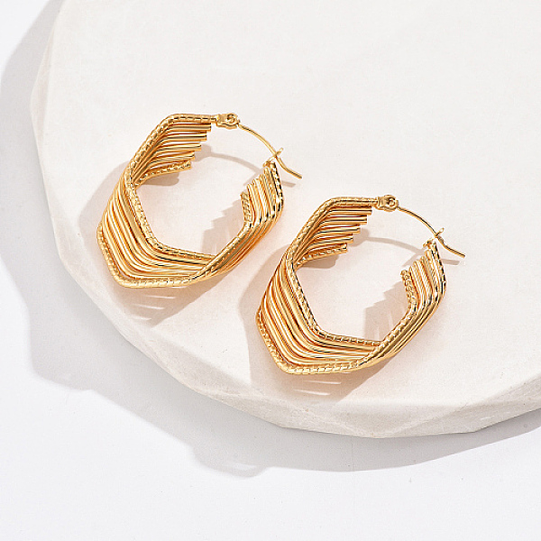 PandaHall Real 18K Gold Plated 304 Stainless Steel Multi Layered Hoop Earrings, Hexagon, 35x25mm 304 Stainless Steel Hexagon
PandaHall Real 18K Gold Plated 304 Stainless Steel Multi Layered Hoop Earrings, Hexagon, 35x25mm 304 Stainless Steel Hexagon