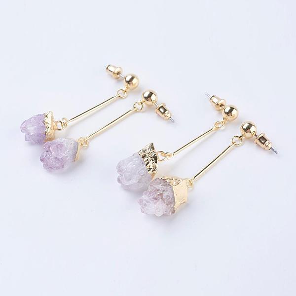 PandaHall Rough Natural Amethyst Dangle Stud Earrings, with Brass Findings, Golden, 50~55mm, Pin: 0.7mm Amethyst
PandaHall Rough Natural Amethyst Dangle Stud Earrings, with Brass Findings, Golden, 50~55mm, Pin: 0.7mm Amethyst