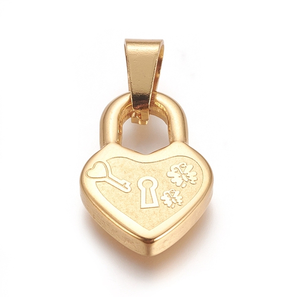 PandaHall 304 Stainless Steel Pendants, Heart Lock with Flower, Golden, 19x12.5x2.5mm, Hole: 5x4mm 304 Stainless Steel Lock
PandaHall 304 Stainless Steel Pendants, Heart Lock with Flower, Golden, 19x12.5x2.5mm, Hole: 5x4mm 304 Stainless Steel Lock