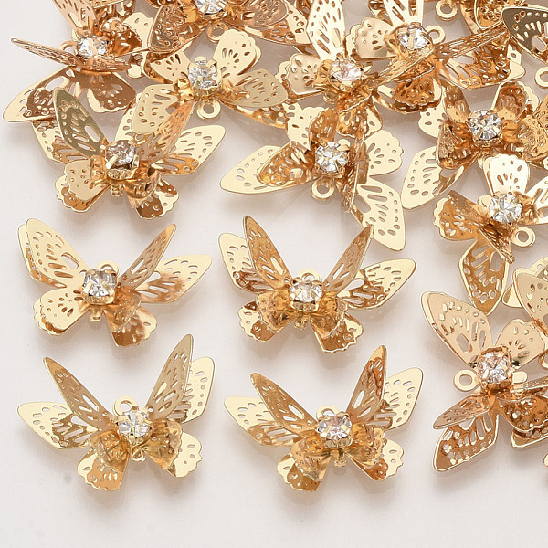 PandaHall Brass Filigree Pendants, with Crystal Rhinestone, 3D Butterfly, Light Gold, 12x20x4~7mm, Hole: 1.2mm Brass+Rhinestone Butterfly
PandaHall Brass Filigree Pendants, with Crystal Rhinestone, 3D Butterfly, Light Gold, 12x20x4~7mm, Hole: 1.2mm Brass+Rhinestone Butterfly