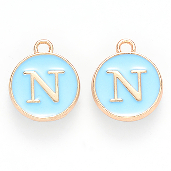 PandaHall Golden Plated Alloy Enamel Charms, Cadmium Free & Lead Free, Enamelled Sequins, Flat Round with Letter, Sky Blue, Letter.N...
PandaHall Golden Plated Alloy Enamel Charms, Cadmium Free & Lead Free, Enamelled Sequins, Flat Round with Letter, Sky Blue, Letter.N...