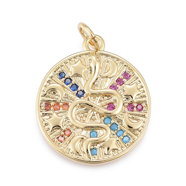 PandaHall Brass Micro Pave Cubic Zirconia Pendants, with Jump Ring, Flat Round with Snake, Real 18K Gold Plated, Colorful, 20x18x2mm, Hole...
PandaHall Brass Micro Pave Cubic Zirconia Pendants, with Jump Ring, Flat Round with Snake, Real 18K Gold Plated, Colorful, 20x18x2mm, Hole...