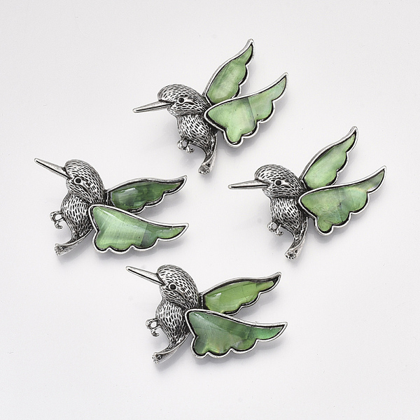PandaHall Shell Brooches/Pendants, with Resin Bottom and Alloy Findings, Bird, Antique Silver, Dark Sea Green, 31~32x53.5x12~12.5mm, hole...
PandaHall Shell Brooches/Pendants, with Resin Bottom and Alloy Findings, Bird, Antique Silver, Dark Sea Green, 31~32x53.5x12~12.5mm, hole...